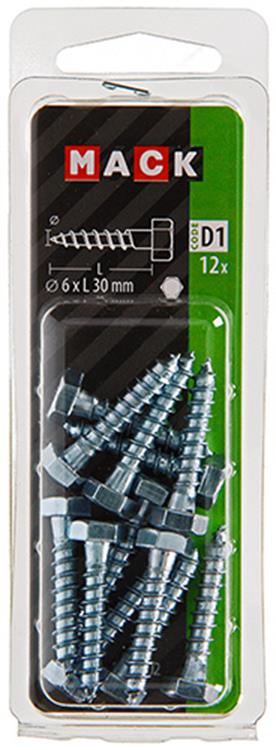 Mack 1017402 - houtdraadbout staal verzinkt 12 st 6 x 30 mm | 10 stuks