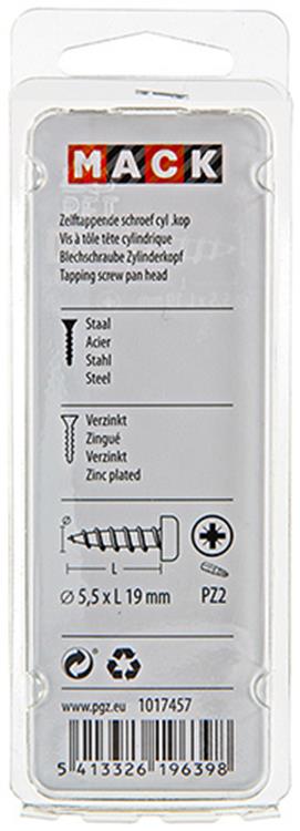 Mack 1017457 - zelftappende schroef cyl kop verz. 10st 5,5 x 19 mm | 10 stuks