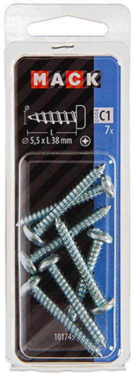 Mack 1017459 - zelftappende schroef cyl kop verz. 7 st 5,5 x 38 mm | 10 stuks