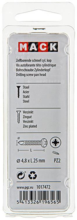 Mack 1017472 - zelfborende schroef cyl. kop verz. 20st 4,8 x 25 mm | 10 stuks