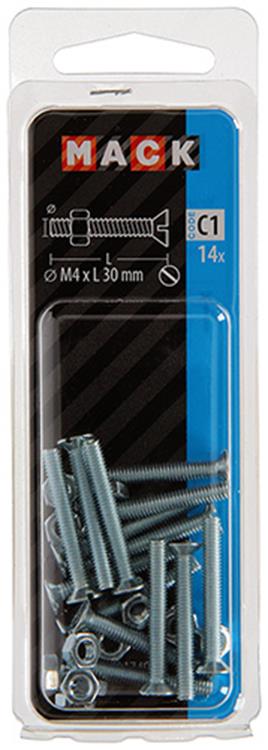 Mack 1017494 - metaalschroef verz. kop + moer verz. 14st m4 x 30 mm | 10 stuks