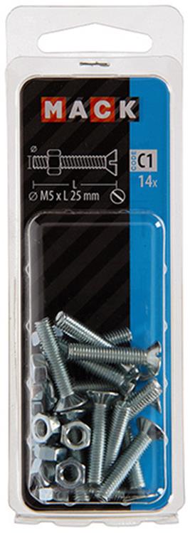 Mack 1017501 - metaalschroef verz. kop + moer verz. 14st m5 x 25 mm | 10 stuks