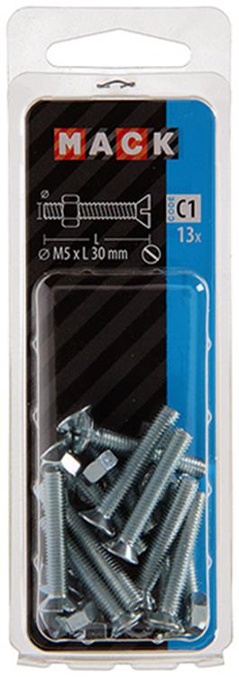 Mack 1017502 - metaalschroef verz. kop + moer verz. 13st m5 x 30 mm | 10 stuks
