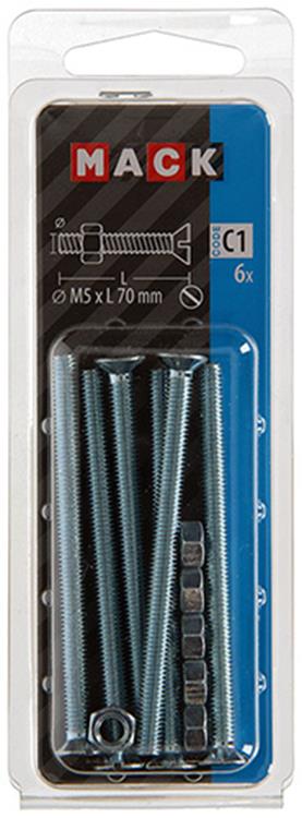 Mack 1017506 - metaalschroef verz. kop + moer verz. 6 st m5 x 70 mm | 10 stuks