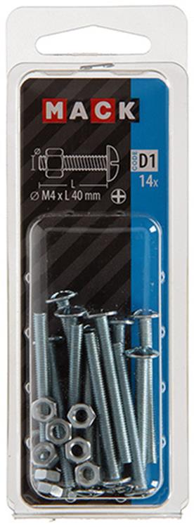 Mack 1017543 - kachelbout + moer staal verzinkt 14 st m4 x 40 mm | 10 stuks
