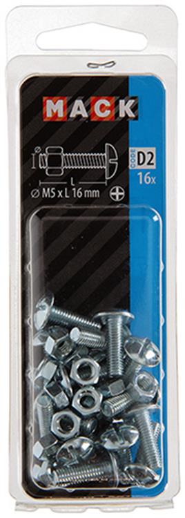 Mack 1017544 - kachelbout + moer staal verzinkt 16 st m5 x 16 mm | 10 stuks