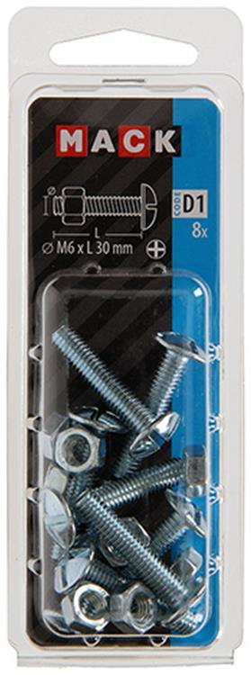 Mack 1017553 - kachelbout + moer staal verzinkt 8 st m6 x 30 mm | 5 stuks