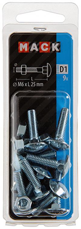 Mack 1017567 - houtbout + moer staal verzinkt9 st m6 x 25 mm | 5 stuks