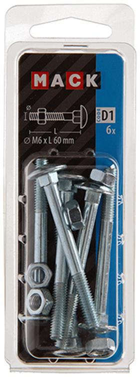Mack 1017572 - houtbout + moer staal verzinkt6 st m6 x 60 mm | 5 stuks