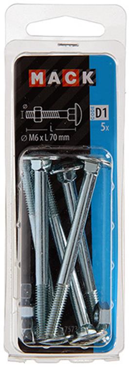 Mack 1017573 - houtbout + moer staal verzinkt5 st m6 x 70 mm | 5 stuks