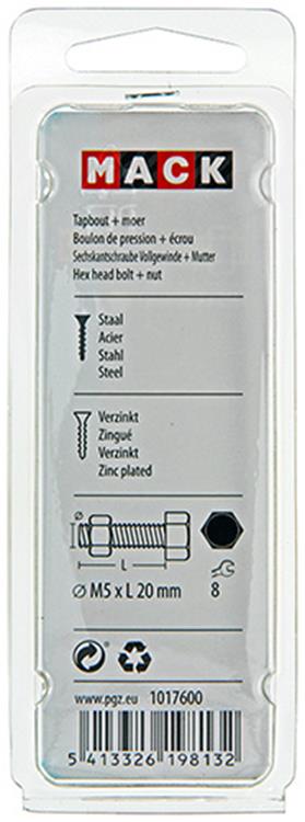 Mack 1017600 - tapbout + moer staal verzinkt 14 st m5 x 20 mm | 10 stuks