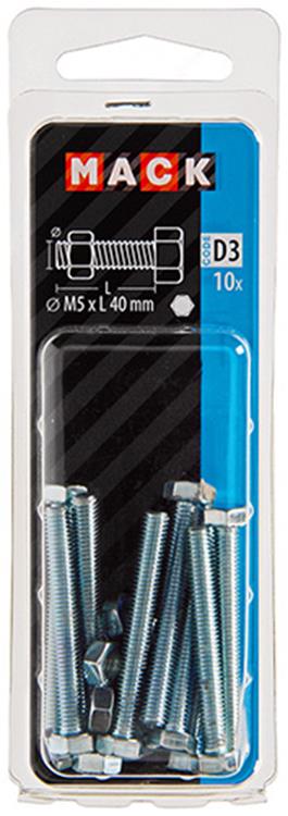 Mack 1017602 - tapbout + moer staal verzinkt 10 st m5 x 40 mm | 10 stuks
