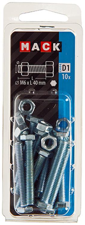 Mack 1017608 - tapbout + moer staal verzinkt 10 st m6 x 40 mm | 5 stuks