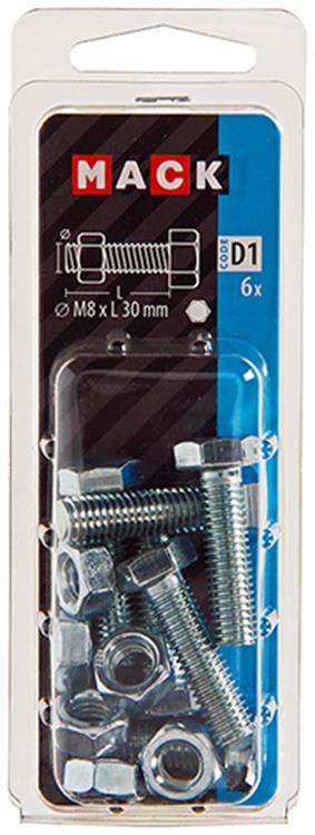 Mack 1017613 - tapbout + moer staal verzinkt 6 st m8 x 30 mm | 5 stuks