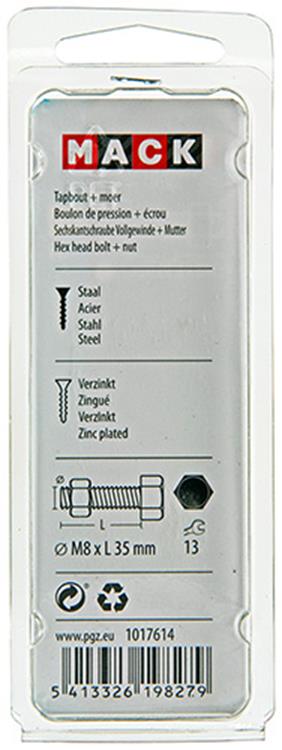 Mack 1017614 - tapbout + moer staal verzinkt 5 st m8 x 35 mm | 5 stuks