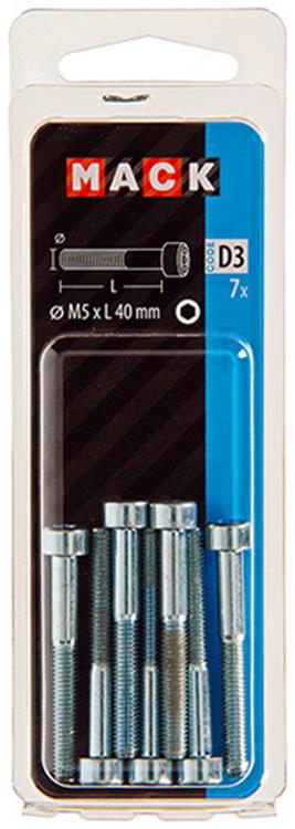 Mack 1017648 - binnenzeskant bout cyl.kop verz. 7 st m5 x 40 mm | 10 stuks