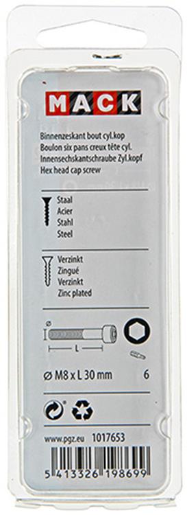 Mack 1017653 - binnenzeskant bout cyl.kop verz. 4 st m8 x 30 mm | 10 stuks