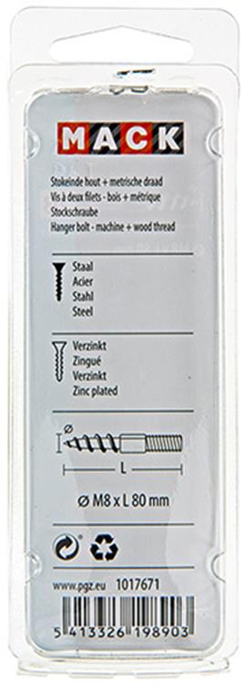 Mack 1017671 - stokeinde hout + metr. draad verz. 4 st m8x80 | 10 stuks