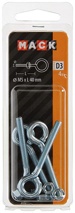 Mack 1017790 - schroefoog metrisch + moer verzinkt 4 st m5 x 40 mm | 10 stuks