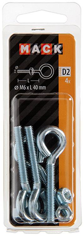 Mack 1017791 - schroefoog metrisch + moer verzinkt 4 st m6 x 40 mm | 10 stuks