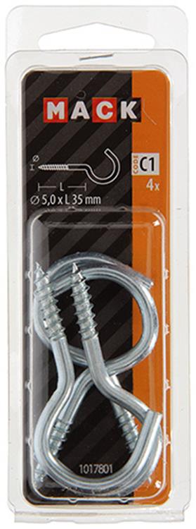 Mack 1017801 - schroefhaak staal verzinkt 4st 5,0 x 35 mm | 10 stuks