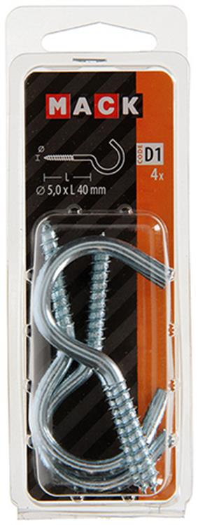 Mack 1017802 - schroefhaak staal verzinkt 4st 5,0 x 40 mm | 5 stuks