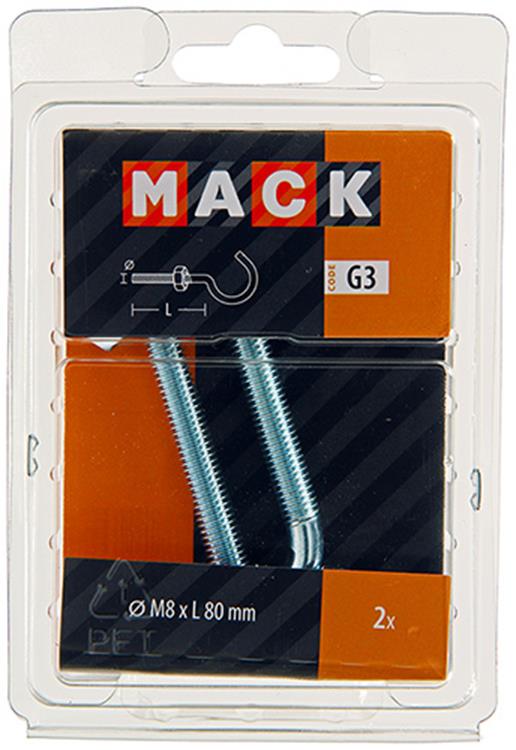 Mack 1017813 - schroefhaak metrisch + moer verzinkt 2st m8 x 80 mm | 5 stuks