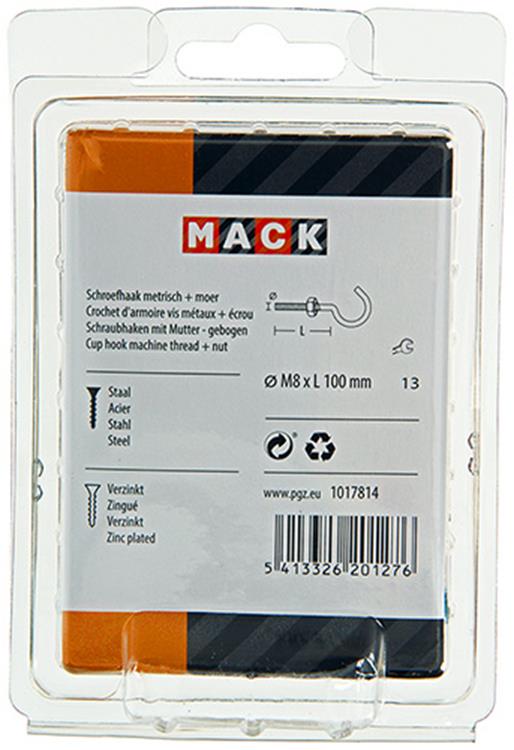 Mack 1017814 - schroefhaak metrisch + moer verzinkt 2st m8 x 100 mm | 5 stuks
