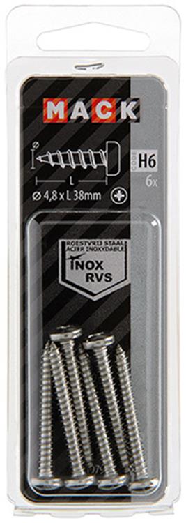 Mack 1019796 - zelftappende schroef cyl.kop a2 6 st 4,8 x 38 mm | 10 stuks