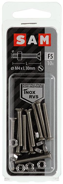 Mack 1019807 - metaalschroef verz. kop + moer rvs 10 st m4x30 | 10 stuks
