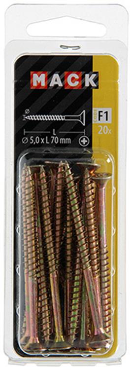 Mack 1017990 - spaanplaatschroef vz kop geelverz. 20st 5,0 x 70 mm | 5 stuks