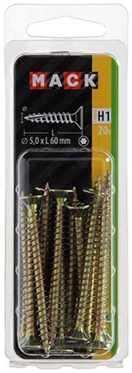Mack 1018023 - spaanplschr.vzkop-zelfb. geelverz. 20 st 5,0 x 60 mm | 5 stuks