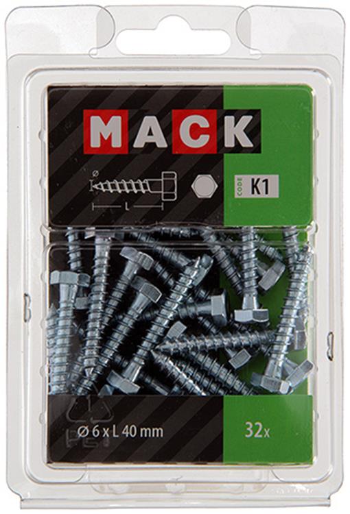 Mack 1018039 - houtdraadbout staal verzinkt 32 st 6 x 40 mm | 5 stuks