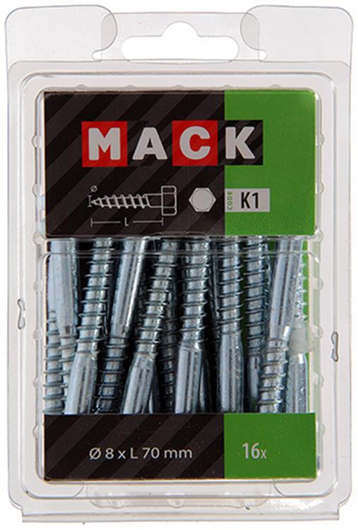 Mack 1018051 - houtdraadbout staal verzinkt 16 st 8 x 70 mm | 5 stuks