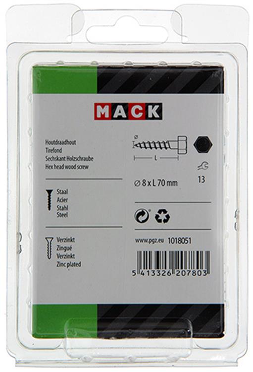 Mack 1018051 - houtdraadbout staal verzinkt 16 st 8 x 70 mm | 5 stuks