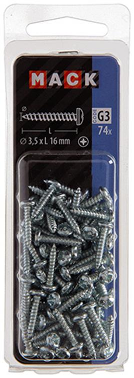 Mack 1018059 - zelftappende schroef cylkop verz. 74 st 3,5 x 16 mm | 10 stuks