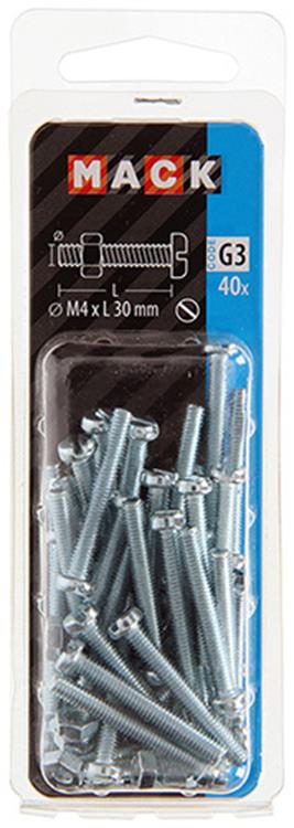 Mack 1018092 - metaalschroef cyl. kop + moer verz. 40 st m4 x 30 mm | 5 stuks
