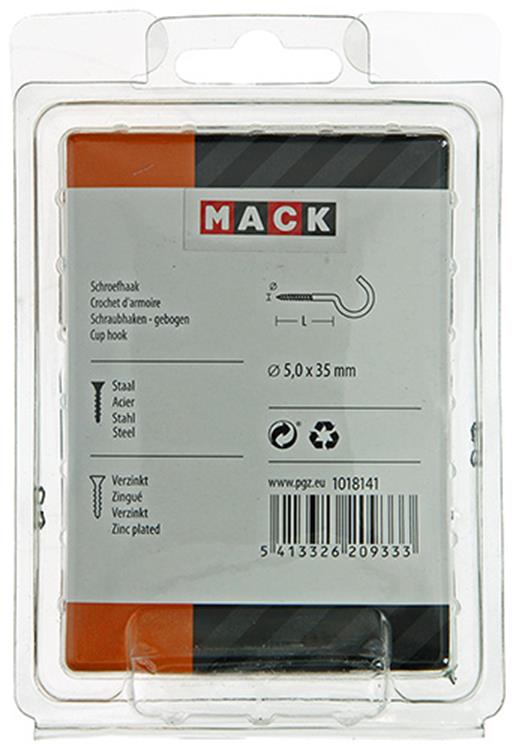 Mack 1018141 - schroefhaak staal verzinkt 15 st 5,0 x 35 mm | 5 stuks