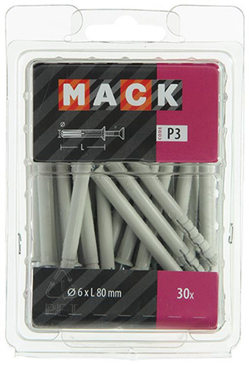 Mack 1018166 - nylon nagelplug polyamide 30 st 6 x 80 mm | 3 stuks
