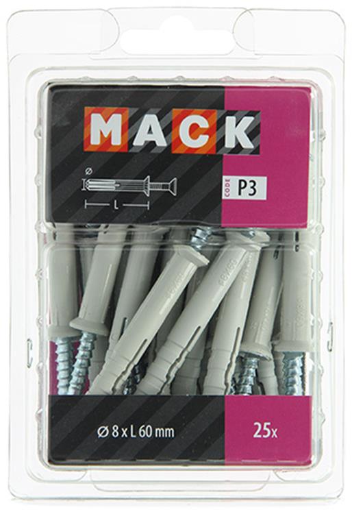 Mack 1018167 - nylon nagelplug polyamide 25 st 8 x 60 mm | 3 stuks