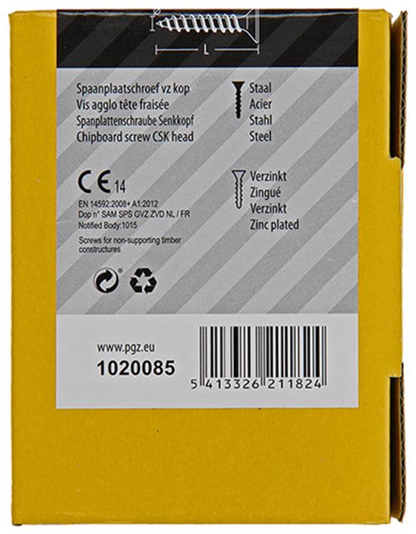 Mack 1020085 - spaanplaatschroef vz kop geel vz 200 st 3,5 x 35 mm | 5 stuks