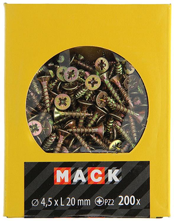 Mack 1020100 - spaanplaatschroef vz kop geel vz 200 st 4,5 x 20 mm | 5 stuks