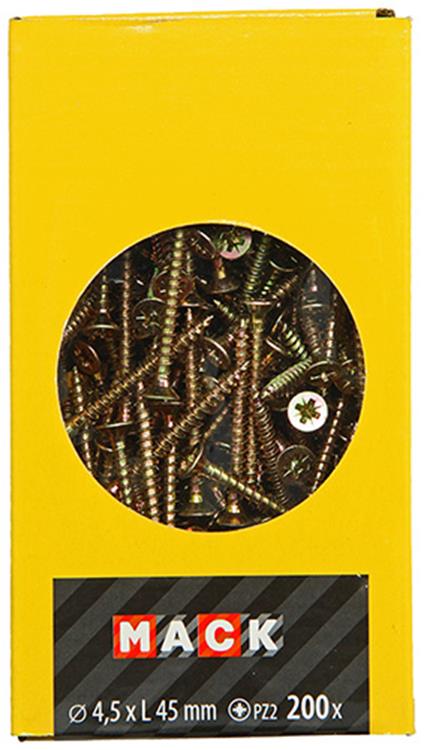 Mack 1020105 - spaanplaatschroef vz kop geel vz 200 st 4,5 x 45 mm | 3 stuks