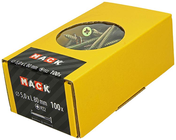 Mack 1020118 - spaanplaatschroef vz kop geelvz 100 st 5,0 x 80 mm | 3 stuks