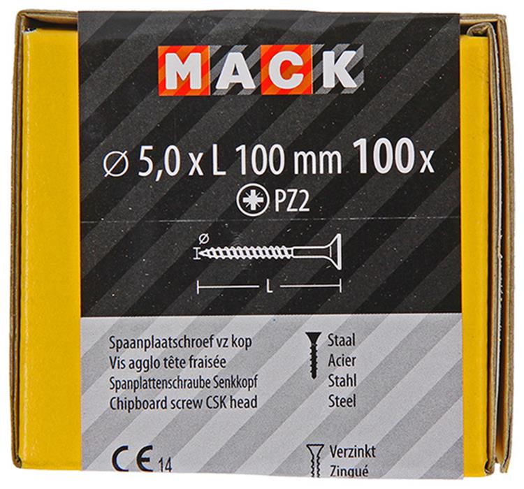 Mack 1020120 - spaanplaatschroef vz kop geel vz 100 st 5,0 x 100 mm | 2 stuks