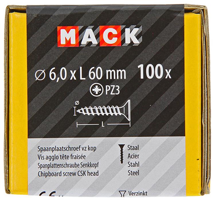 Mack 1020123 - spaanplaatschroef vz kop geel vz 100 st 6,0 x 60 mm | 2 stuks