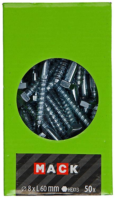 Mack 1020176 - houtdraadbout verzinkt 50 st 8 x 60 mm | 3 stuks