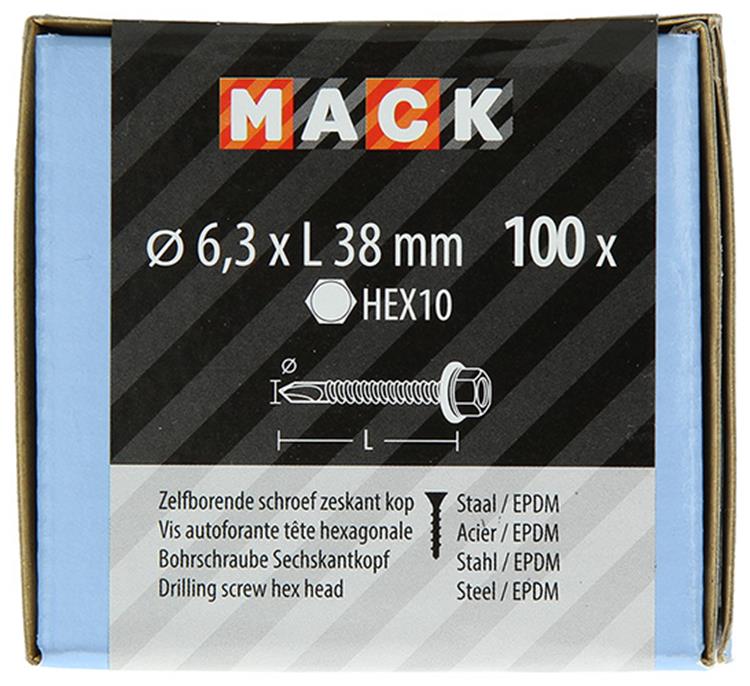 Mack 1020187 - zelfbor.schroef zeskt kop epdm-vz 100st 6,3 x 38 mm | 2 stuks