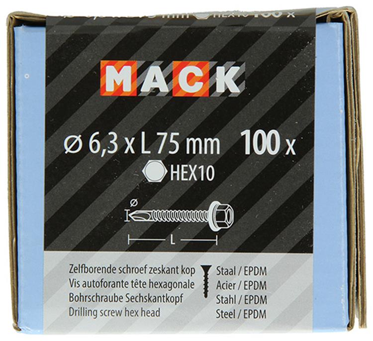 Mack 1020189 - zelfbor.schroef zeskt kop epdm-vz 100st 6,3 x 75 mm | 1 stuks