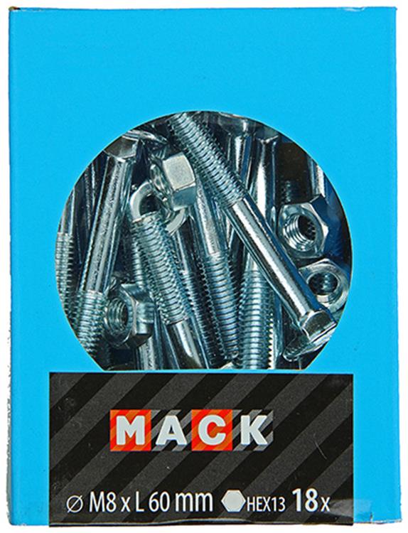 Mack 1020207 - houtbout + moer verzinkt 18 stm8 x 60 mm | 5 stuks